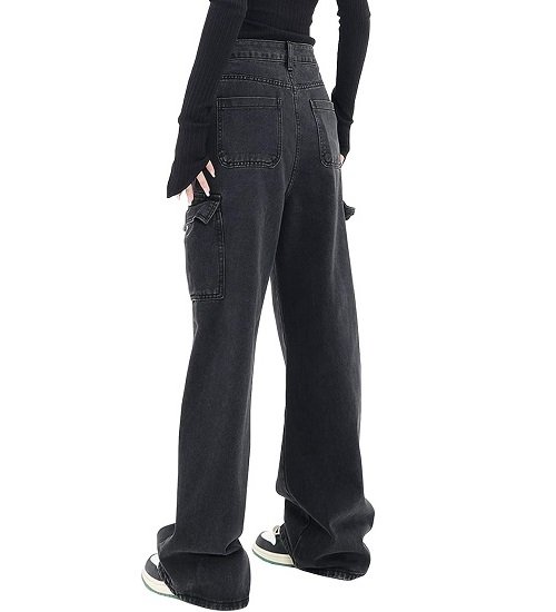 Women's High Waist Cargo Jeans Straight Leg Wide Leg Stretch Loose Casual Denim Trousers